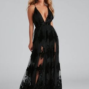 Morgan Formal Flocked Velvet Dress
